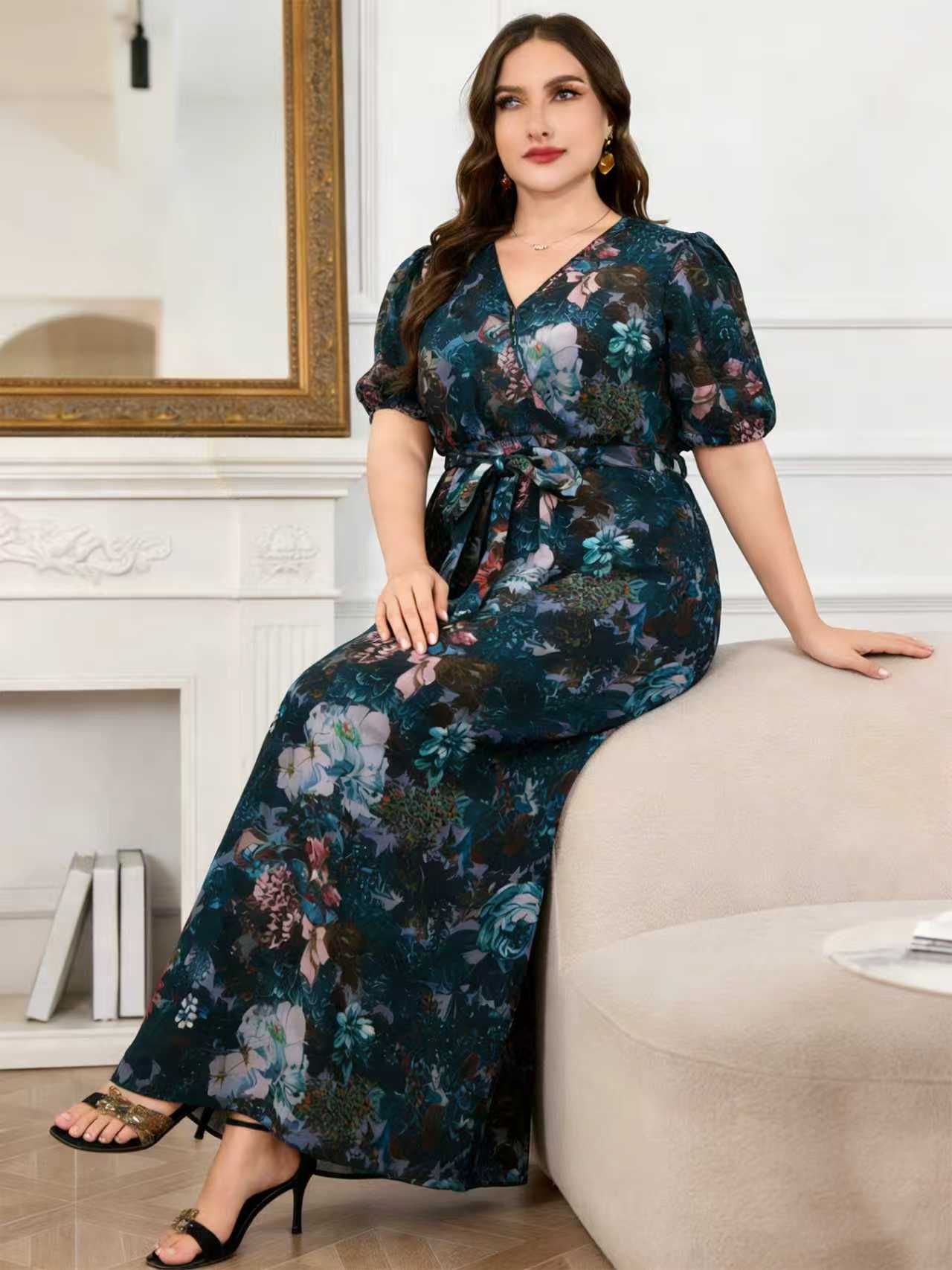 Romper Floral Print - 2026 신상 플러스 사이즈 여성 다크