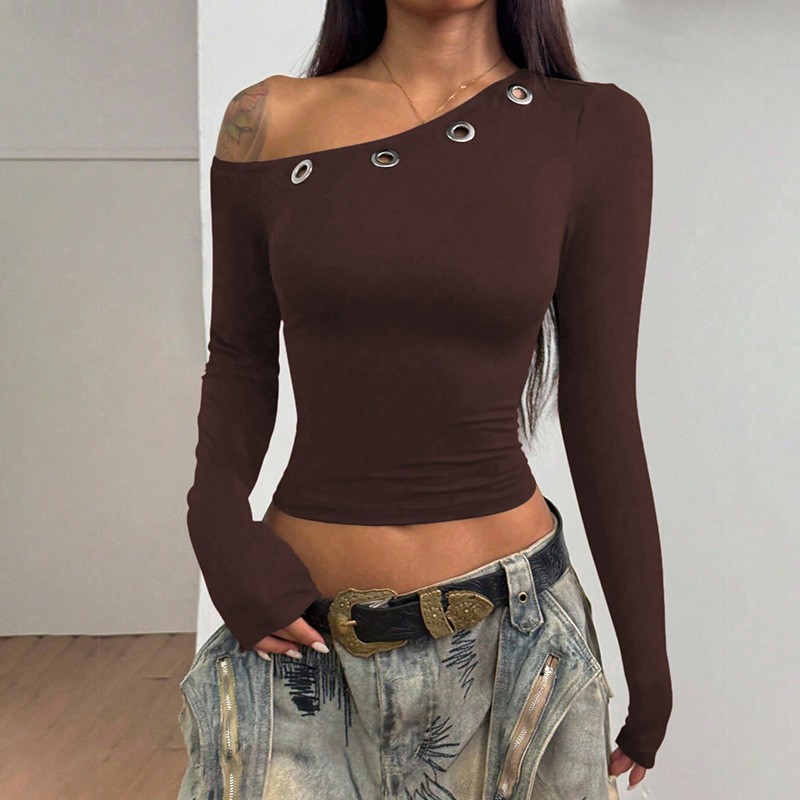 여성용 오프숄더 긴소매 크롭탑 솔리드 컬러 슬림핏 사선 - Blouse Off Shoulder 리뷰 및 가격