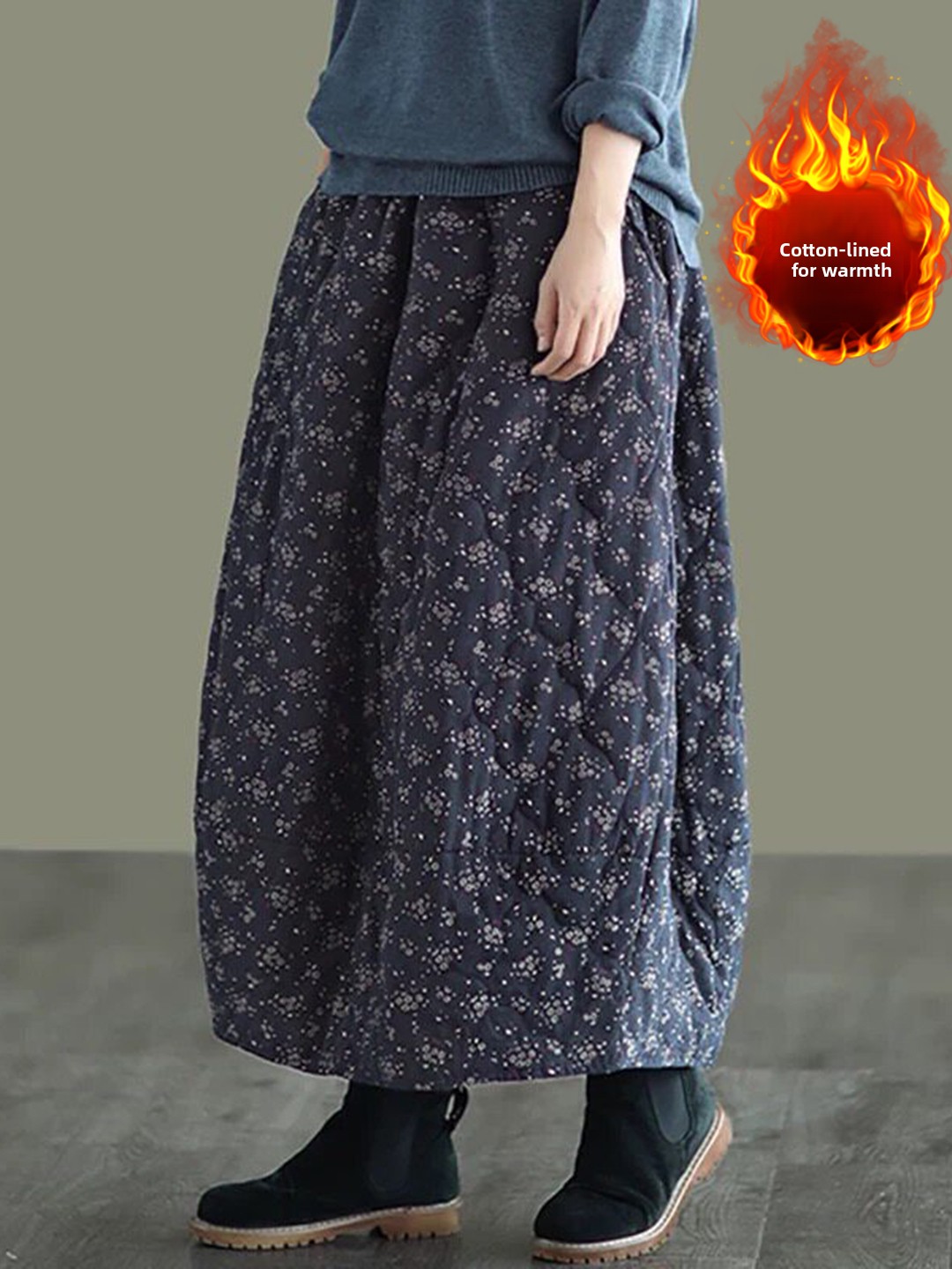레트로 플로럴 코튼 하프 스커트 두꺼운 따뜻한 A라인  - Midi Skirt Floral 리뷰 및 가격