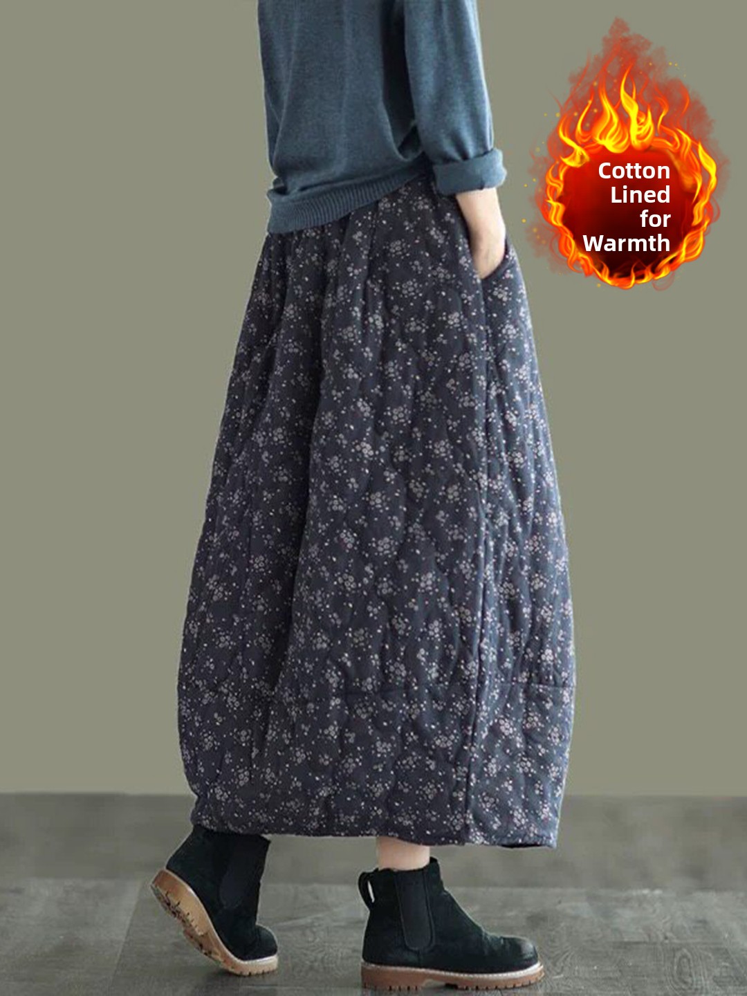 레트로 플로럴 코튼 하프 스커트 두꺼운 따뜻한 A라인  - Midi Skirt Floral 리뷰 및 가격