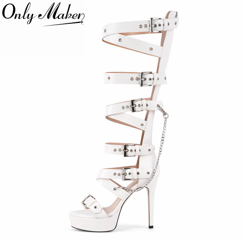 Onlymaker 플랫폼 니하이 아일렛 벨트 스트랩 버 - Sandal Strappy Heeled 리뷰 및 가격